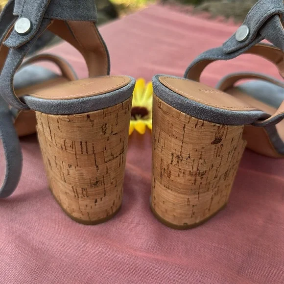 🩷 Sigerson Morrison; Paulina Slate Blue Suede Ankle Wrap Cork Sandals; Sz. 7.5! - Picture 8 of 12